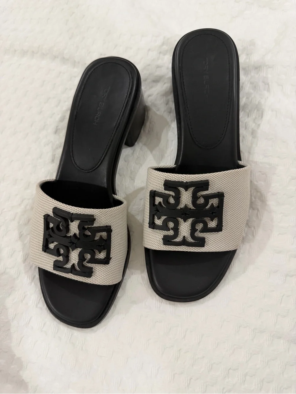 Tory Burch Black & Ivory Logo Slide Mules